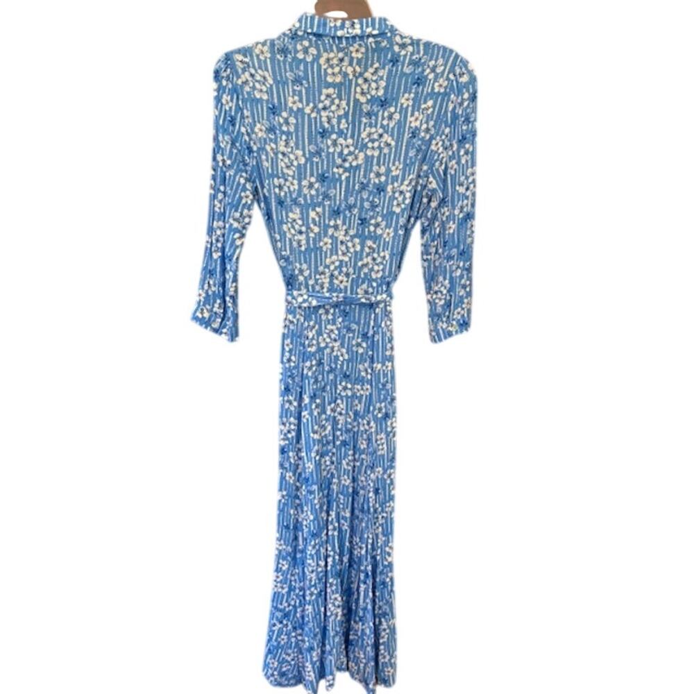 Zara “Marilyn” Belted Maxi Blue and White Floral Dress Size Small - Picture 3 of 8
